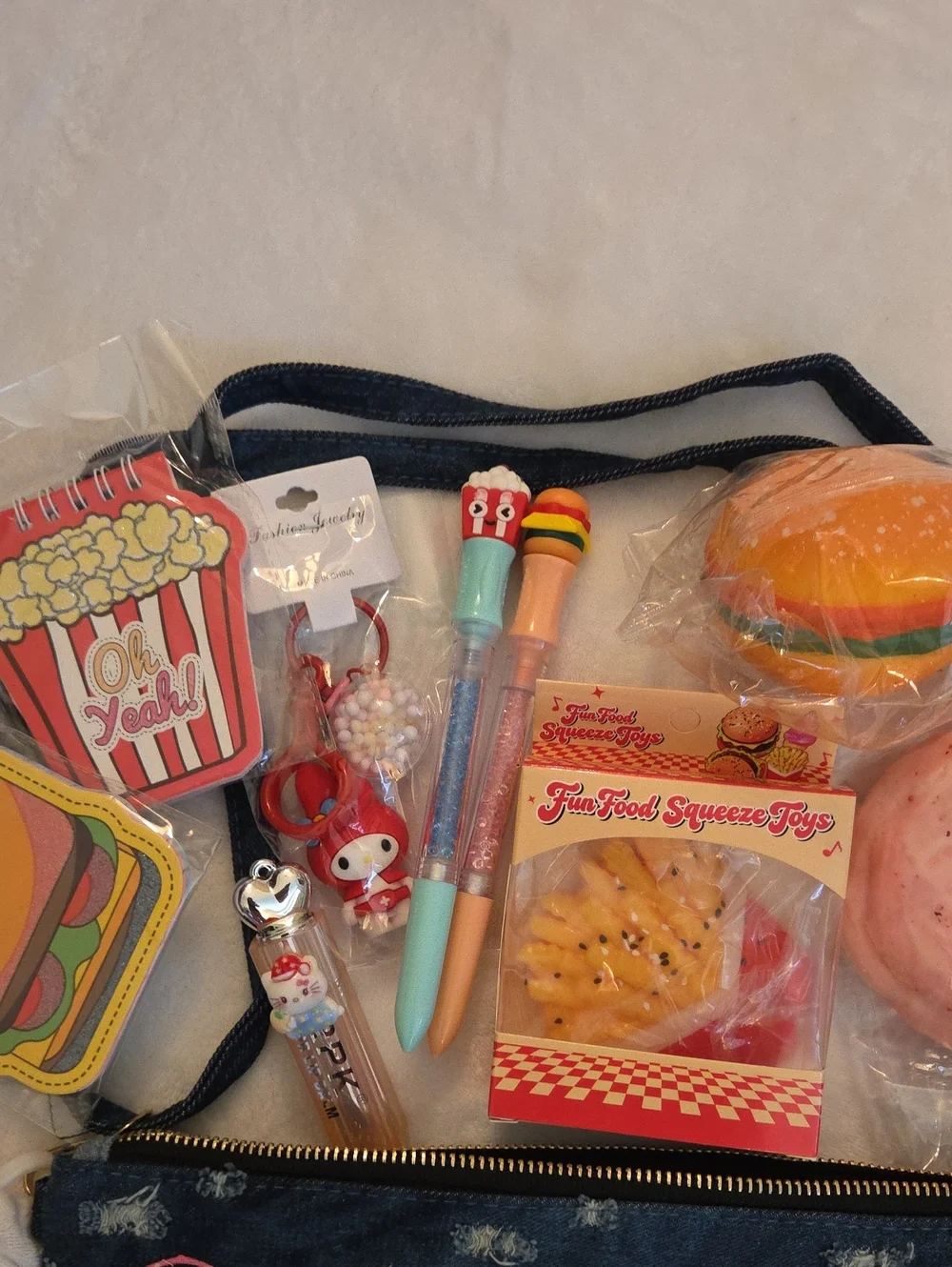 Junk Food Squishy Bundle With Blue Jean Crossbody/ Shoulder Bag 11.5 